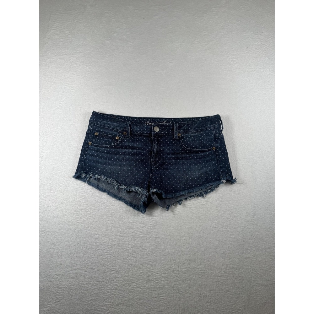 American Eagle Cut-Off Shorts Womens 10 Blue Polka Dot Denim Frayed Hem Summer